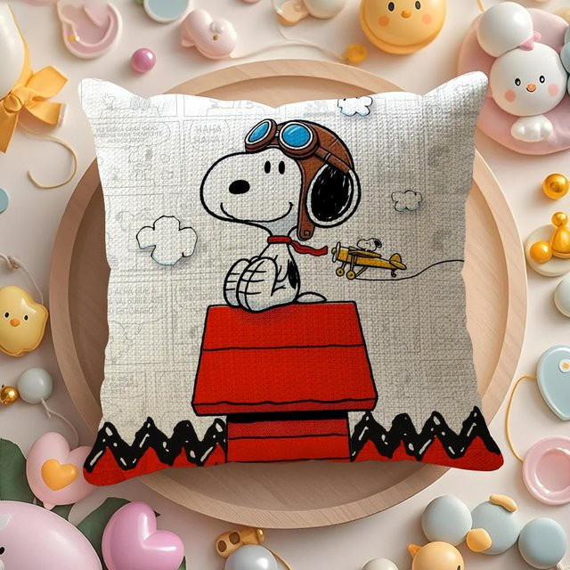 Snoopy Kissenbezug aus Bio-Leinen in Weiß, quadratisch, B/H: 18 x 18 cm - Bild 1