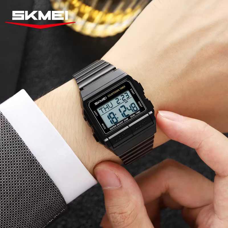 SKMEI Armbanduhr Digital, Quarz, Edelstahl, Silikon, Schwarz, Unisex - Bild 2