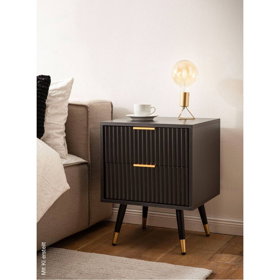 Wohnling Nachttisch in Schwarz und Gold mit geometrischem Design, B/H/T: 43,5 x 56 x 39 cm - Bild 4