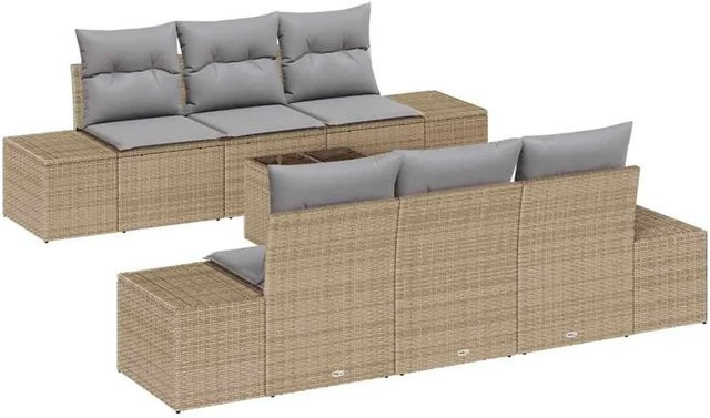 vidaXL Garten-Sofa-Set 7-teilig aus Polyrattan in Beige mit Polsterkissen für Garten und Terrasse - Bild 1