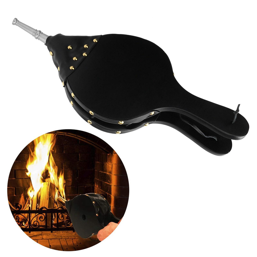 mfySpace Kaminbalg aus Holz und PU-Leder mit silberner Düse für Camping, BBQ und Grill - Bild 4