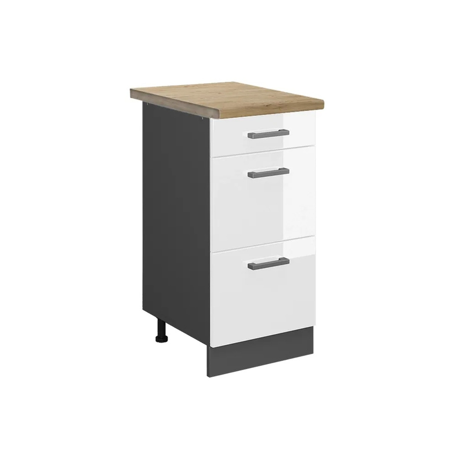 Vicco Küchenunterschrank R-Line in Weiß Hochglanz und Anthrazit mit Eiche-Optik und Schubladen, Breite: 40 cm, Tiefe: 60 cm, Höhe: 81,6 cm - Bild 2
