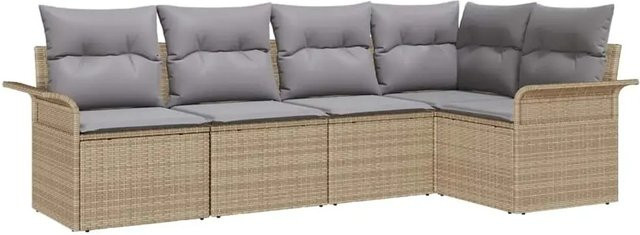 vidaXL Garten-Sofa-Set aus Poly Rattan in Beige mit 5 Teilen, L-Form und integriertem Kissen-Speicher - Bild 1