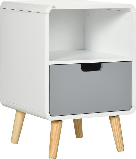 HOMCOM Nachttisch in Weiß mit Schublade und offenem Fach im skandinavischen Stil, B/T/H: 40 x 38 x 58 cm - Bild 1