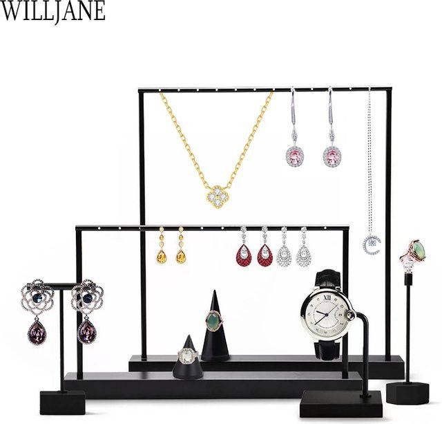 Schmuckständer von WILLJANE aus schwarzem Metall als T-Bar Organizer für Ohrringe, Halsketten und Ringe - Bild 1