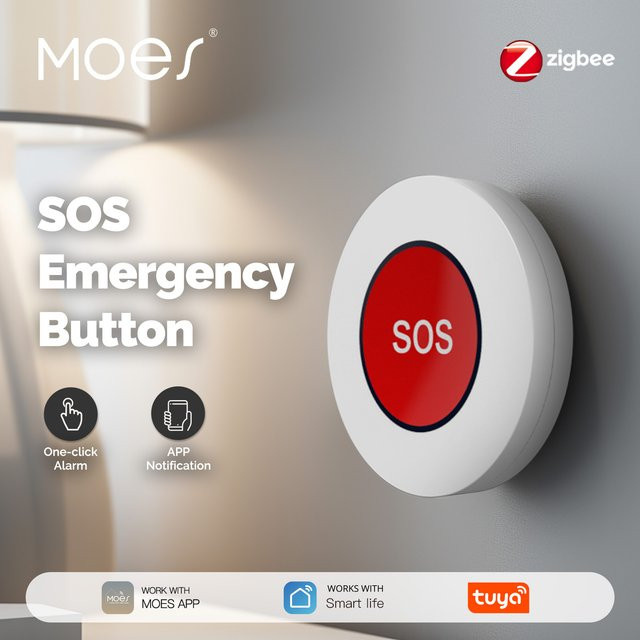 MOES Tuya ZigBee SOS-Taste Notfallalarm in Weiß für Sicherheit zu Hause und im Krankenhaus - Bild 1
