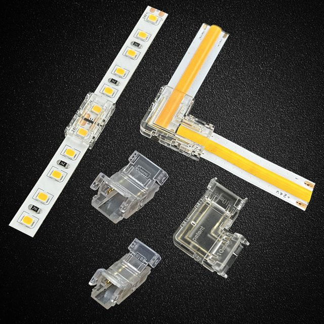 FUNZENXIN COB LED-Lichtstreifen L-förmiger Hutverbinder aus Kunststoff, transparenter Kristallschnallen-Lötfreier Verbinder für 5mm 8mm 10mm 2PIN 3PIN 4PIN - Bild 1