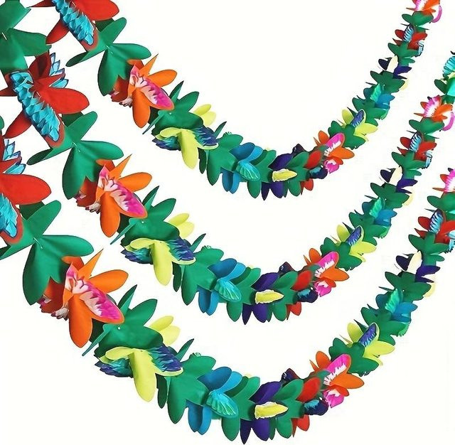 SZ-Damai Tropischer Papierblumenkranz in Blau und Multicolour, 3er-Set mit 9 m Seidenblumenbanner für deine Hawaii-Sommerparty und Tiki-Bar-Dekoration - Bild 1