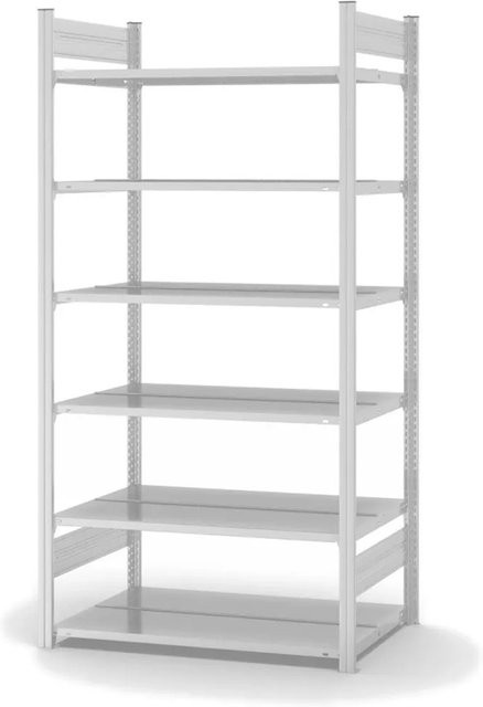 PROREGAL Aktenregal Stecksystem T-Profil Grundregal in Lichtgrau mit 6 Ebenen, H x B x T: 200 x 100 x 60 cm - Bild 1