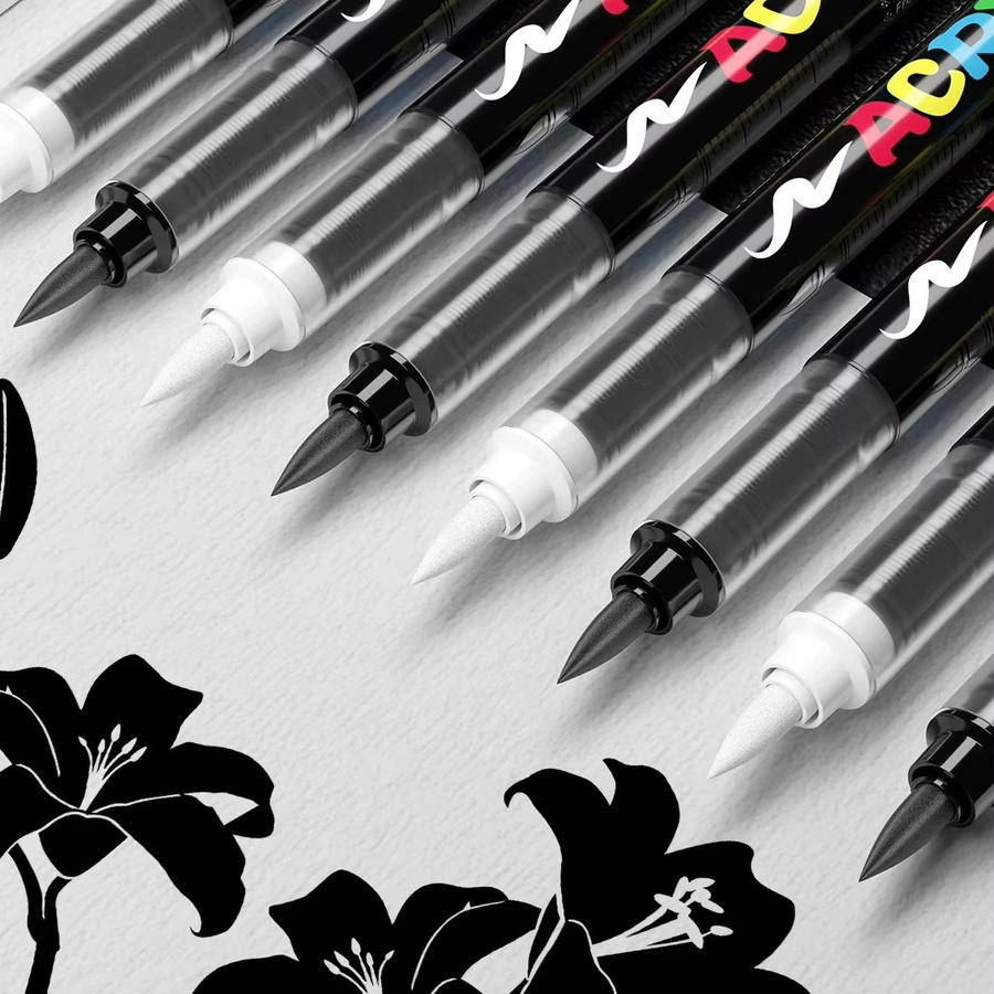 8-teiliges Haile Acrylmarker-Set in Schwarz und Weiß mit Pinselspitze für Illustrationen, Skizzen sowie Holz und Glas - Bild 4