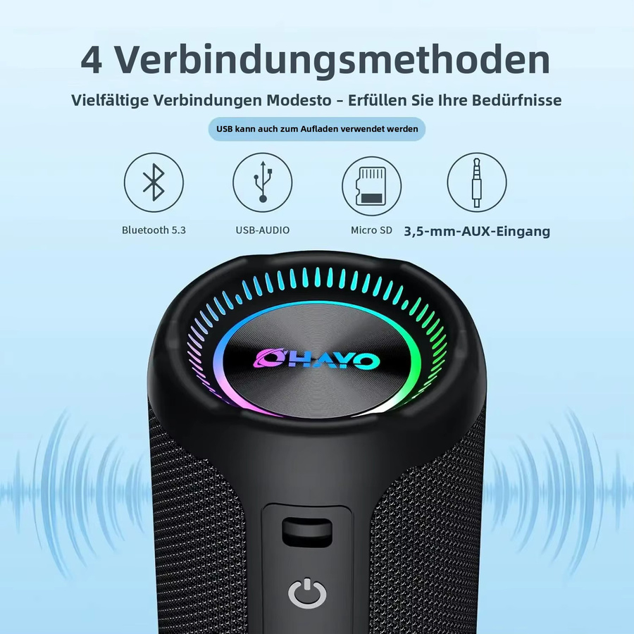 OHAYO Bluetooth-Lautsprecher 35W mit Super Bass, IPX7 Wasserdicht, Tragbarer Outdoor-Lautsprecher in Schwarz - Bild 5