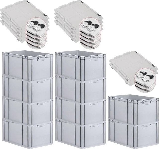 PROREGAL SuperSparSet 10x Eurobox NextGen Grip mit Scharnierdeckel und schwarzen Schiebeschnappverschlüssen, Grau, H: 32 cm, B: 40 cm, T: 60 cm - Bild 1
