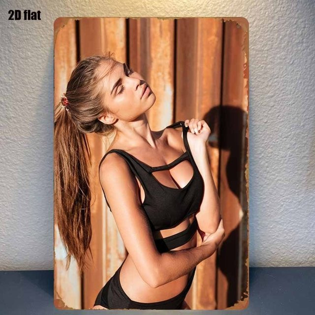 HELLOYOUNG Vintage Metall Blechschild mit Frauenporträt in Weiß und Multicolour, Rechteckige Wandkunst für Schlafzimmer, Bar oder Garage, Breite: 30 cm, Höhe: 20 cm - Bild 1