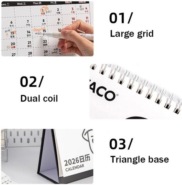 Tischkalender 2026 mit Cartoon-Design für deine Lernplanung, weiß, monatliche Übersicht mit Spulenbindung - Bild 1