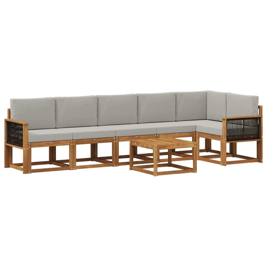 vidaXL Outdoor-Sofagarnitur aus Akazienholz und Polyester in L-Form, 7-teiliges Set, Braun und Hellgrau - Bild 2
