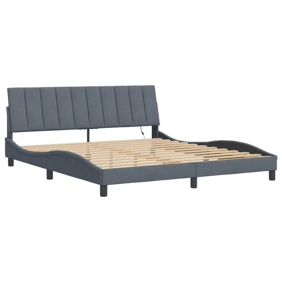 vidaXL Bettgestell mit LED-Unterbettbeleuchtung und USB-Ladeport aus Samt in Dunkelgrau, B/T/H: 180 x 200 x 185 cm - Bild 2