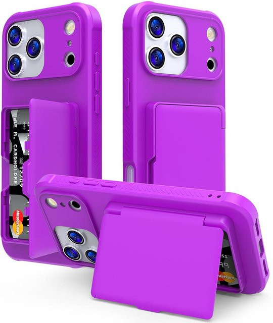 YULIN-003 Handyhülle mit Kartenfach, Kartengeldbörse und integriertem Spiegel-Ständer für iPhone 17 16 Pro Max Plus 16E Air, Stoßfeste Schutzhülle in Purple - Bild 1