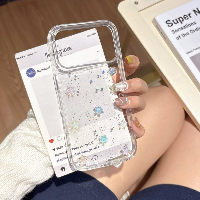 Candyguoguo Handyhülle mit Sternenhimmel und glitzernden Pailletten in Transparent für iPhone 17 16 15 14 13 12 11 Pro Max - Bild 1