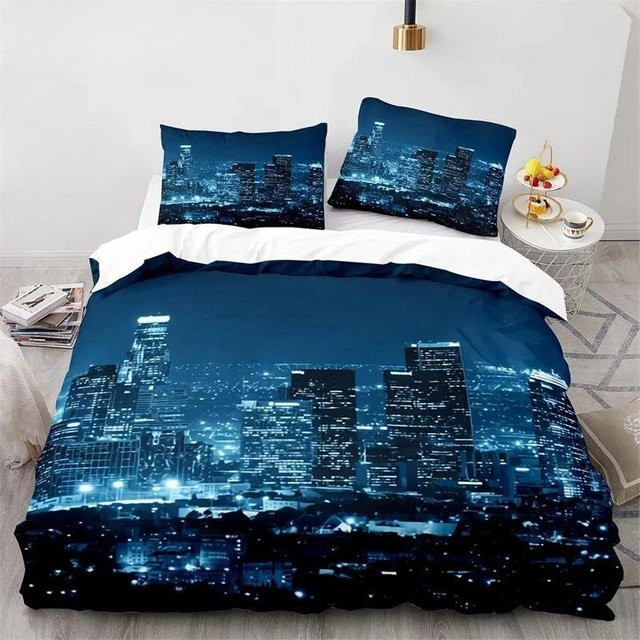 Bettwäsche-Set Freiheitsstatue von JMG Household Supplies aus Mikrofaser in Blau, King Size Bettbezug und Kissenbezug, Breite: 133 cm, Länge: 200 cm (Annahme basierend auf King Size Standard, da nur 70x133cm im Text steht, aber die JSON-Werte 70.0 und 133 - Bild 1