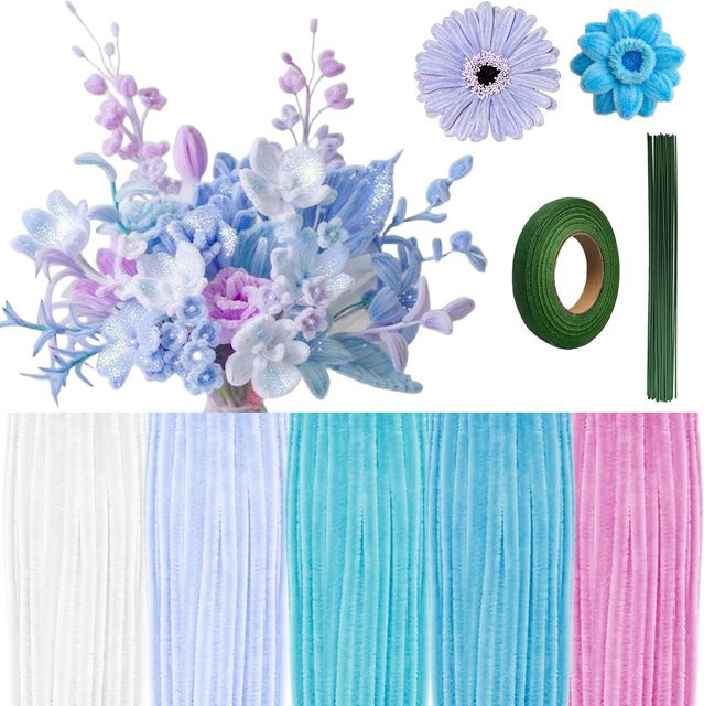 521-teiliges Bastelset mit Pastell-Pfeifenreinigern und Blumenstängeln in Blau und Pink zum Selbermachen von Blumen in Multicolour - Bild 1