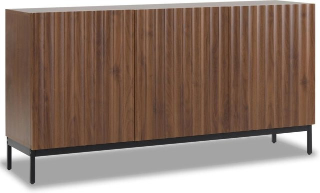 okwish Sideboard mit 3 Türen im modernen 3D Wellen Design für Wohnzimmer und Esszimmer, Dunkel Eiche, B/T/H: 150 x 40 x 80 cm - Bild 1