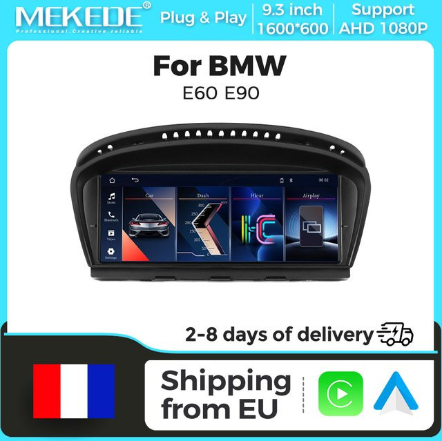 MEKEDE Linux-System Auto-Multimedia-Video-Touchscreen mit 9,3 Zoll Display, kabelloses CarPlay und Android Auto, GPS-Navigation und Bluetooth, Schwarz, passend für BMW 3er und 5er Serie E90 E91 E92 E60 E61 E63 E64 CCC CIC - Bild 1
