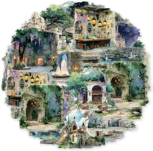 Etori Life Magic World Retro Magic Castle Aufkleber mit Architekturmuster für DIY Scrapbooking und Raumdekoration, Multicolor, unregelmäßige Form - Bild 1