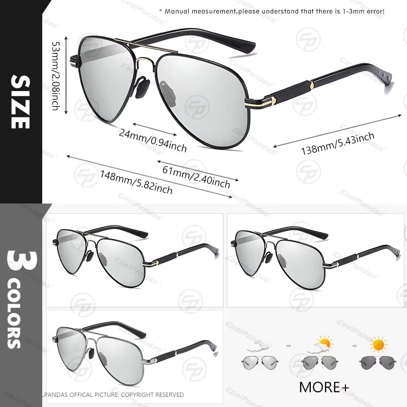 CoolPandas Smartglasses, photochrome Sonnenbrille, Aviator, Vollrand, Herren, schwarz, polarisiert - Bild 3