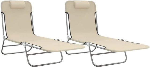 vidaXL Sonnenliegen Set 2 Stück in Beige aus Textilene und pulverbeschichtetem Stahl mit verstellbarer Kopfstütze - Bild 1
