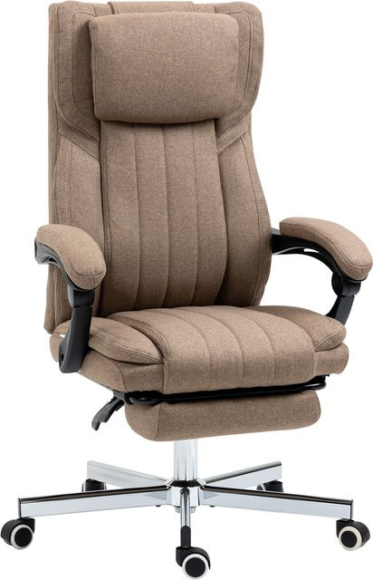 Vinsetto Ergonomischer Bürostuhl in Braun mit 5 Massagemodi, Leinenoptik, Kopfstütze, Fußstütze und verstellbarer Rückenlehne - Bild 1