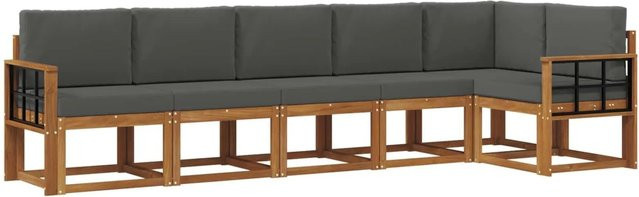 vidaXL Outdoor-Sofagarnitur in L-Form aus Akazienholz mit 6 Kissen, Beige und Anthrazit - Bild 1