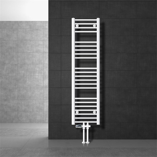 LuxeBath Badheizkörper Weiß Gerade mit Mittelanschluss und Boden-Anschlussgarnitur, Höhe: 140 cm, Breite: 30 cm - Bild 1