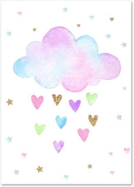 TPFLiving Poster Leinwand Einhorn Regenbogen Sterne Herz für Kinderzimmer Multicolor B/H: 10 x 15 cm - Bild 1