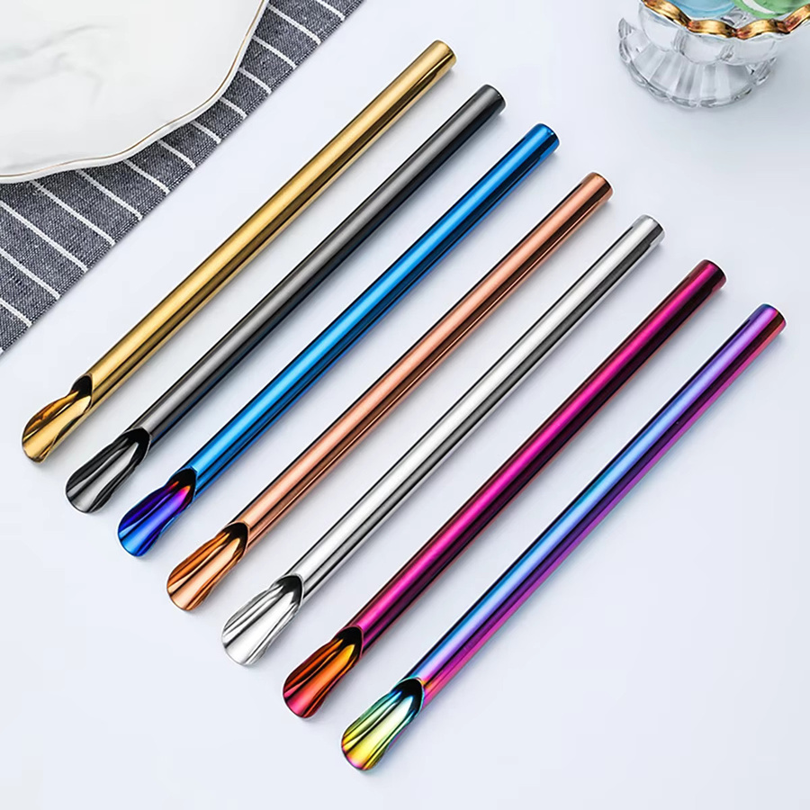 Zoseil Trinkhalm Set aus Edelstahl mit Rührlöffel, 5 Stück, Gold und Multicolour, wiederverwendbare Metall Strohhalme für Bubble Tea und Smoothies - Bild 2