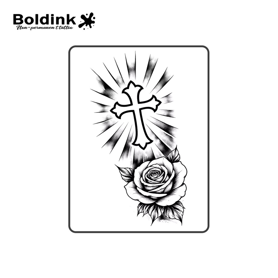 BOLDINK Tattoo-Aufkleber, Unisex, Retro Gothic Cross Rose - Bild 2