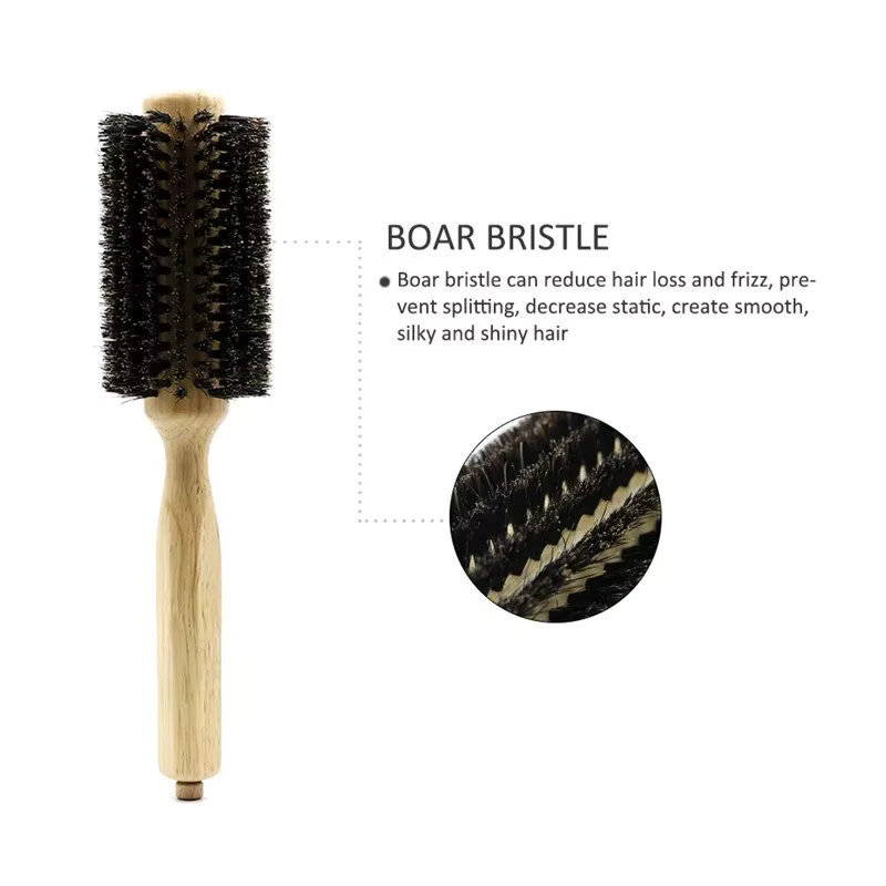Rundbürste mit Holzgriff und Wildschweinborsten, 6 Größen, Unisex - Bild 3