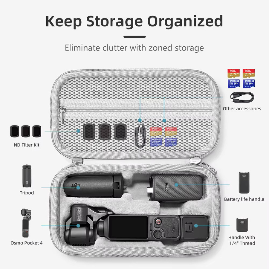 XFJI Tragetasche Schutzhülle für DJI Osmo Pocket 4 Standard Combo Gimbal Zubehör in Grau - Bild 2