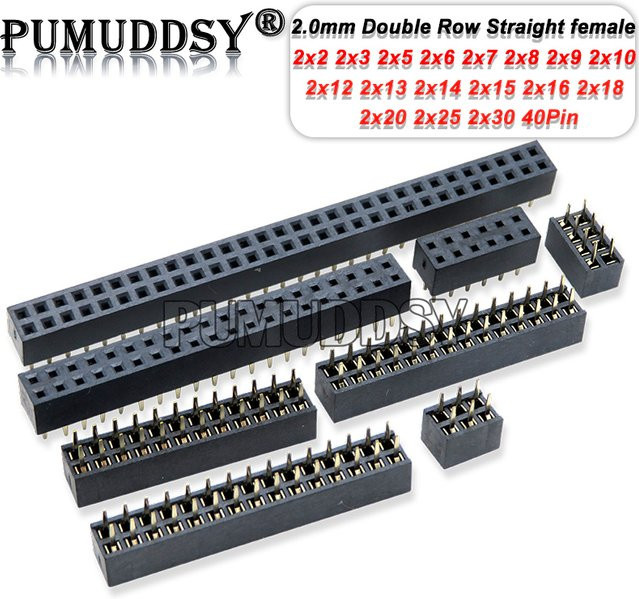 PUMUDDSY Zweireihige gerade Buchsen 2,0 mm Pin Anschlussbuchse, 10 Stück, Schwarz - Bild 1