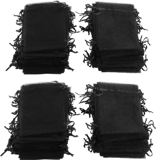 200 Stück Organza-Geschenktaschen mit Kordelzug in Schwarz, B: 10 cm, H: 15 cm - Bild 1