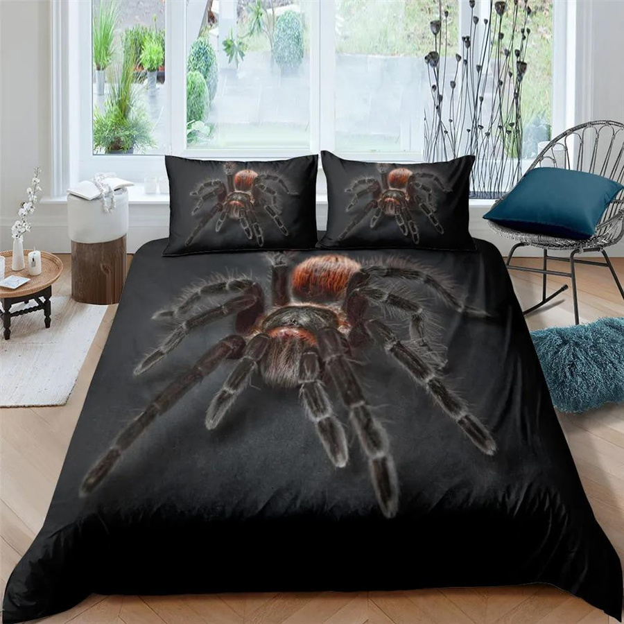 Wucifang Bags Bettwäsche-Set mit 3D-Spinnen-Druck, Schwarz, Polyester-Mikrofaser, bestehend aus Bettbezug und Kissenbezügen - Bild 1
