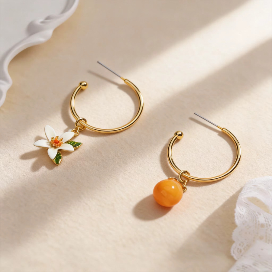 Juicy Grape Ohrringe, Orange Blüten, Gold, Damen - Bild 2
