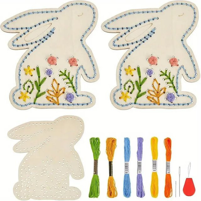 NOTIONSLAND Kreuzstich Kit Hase aus Holz als DIY Ostern-Hängeornament in Multicolor - Bild 1