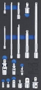 BGS Werkstattwageneinlage 1/3 Verlängerungs-, Adapter- und Gelenk-Satz 17-teilig aus Chrome-Vanadium in Silber - Bild 1