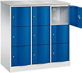 C+P Schließfachschrank Resisto mit 9 Fächern und 3 Abteilen, Stahl, Lichtgrau/Enzianblau, B: 114,8 cm, T: 54,0 cm, H: 125,5 cm - Bild 1