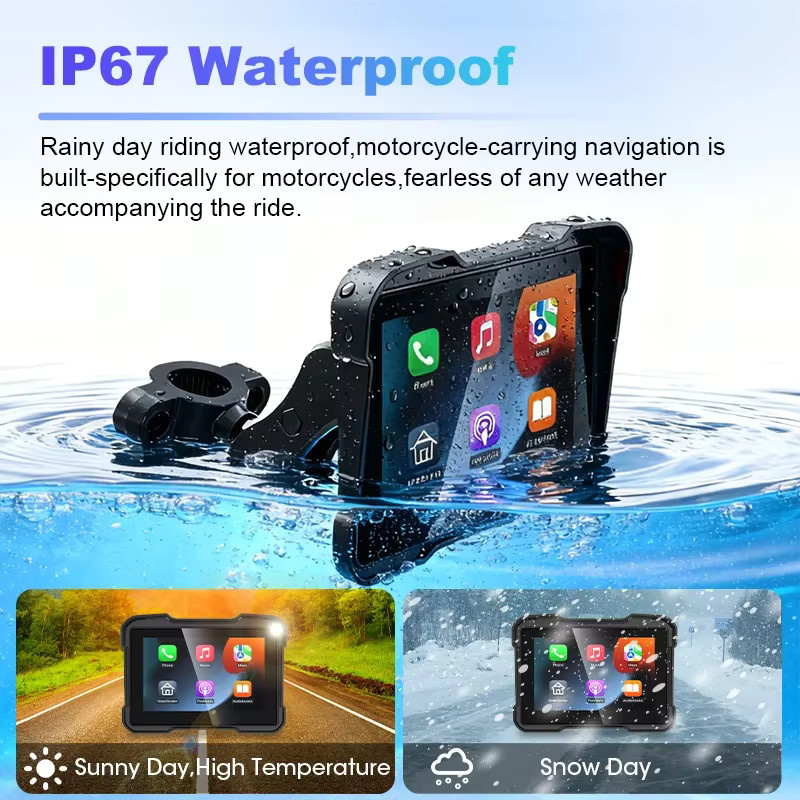 Develuck Tragbarer 5-Zoll-Motorrad-GPS-Navigator mit Wireless CarPlay und Android Auto, IPX7 wasserdicht, Bluetooth und TPMS-Unterstützung, Schwarz - Bild 4