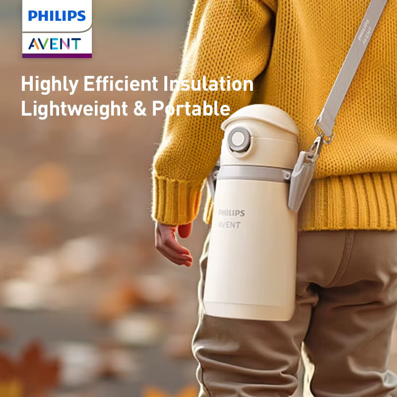 Philips Isolierte Trägerflasche für Kinder in Weiß, 500 ml, Thermosbecher aus Edelstahl 316 mit Riemen - Bild 3