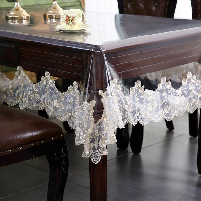 Wasserdichte Tischdecke Julliette Traum aus transparentem PVC mit Champagner-Spitze, B/B: 120 x 170 cm - Bild 1
