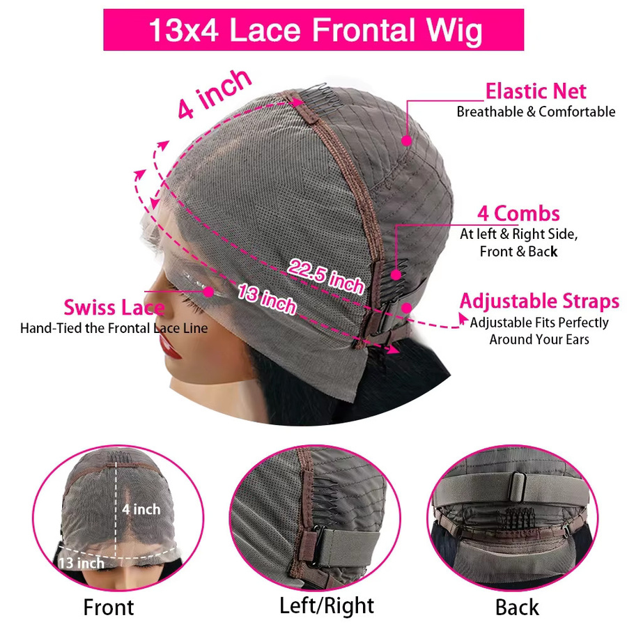 Bob-Perücke aus Echthaar, kurz, glatt, Natur Schwarz, 200 % Dichte, 13x4 HD Lace Frontal, Damen - Bild 8