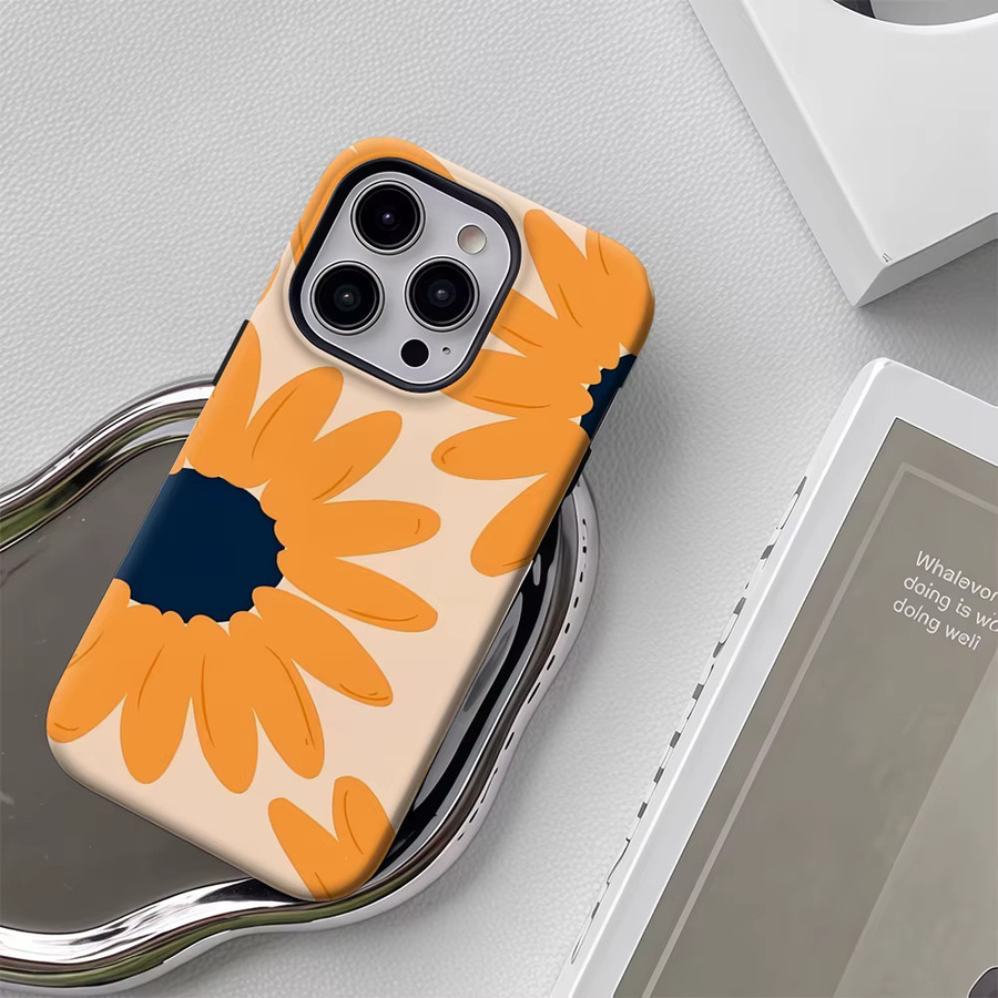 Handyhülle mit Retro Gänseblümchen Design in Orange für Apple iPhone 11 bis iPhone 17 Pro Max Plus mit doppelschichtiger Rückseite - Bild 5