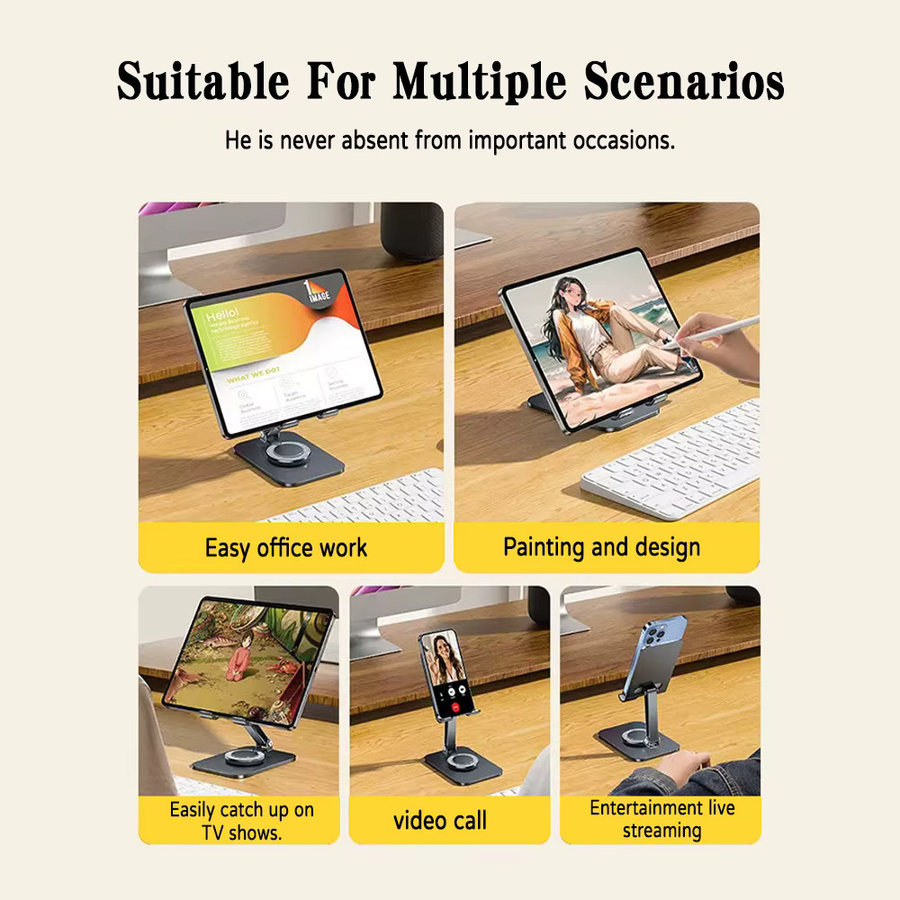 AKABEILA Tragbarer 360 Grad Drehbarer Tablet-Halter aus Aluminiumlegierung für iPad und Handy, verstellbar, Silber und Pink - Bild 5